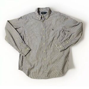 Ralph Lauren size 17 34/35 Classic Fit blue striped embroidered preppy shirt